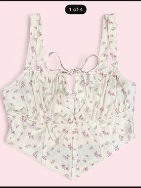 ROMWE floral v-hem tank with front tie